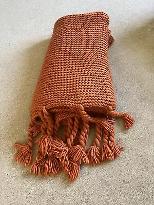Bright Orange Chunky Knit Blanket Throw Bedspread 270x110cm Large Blanket • £15
