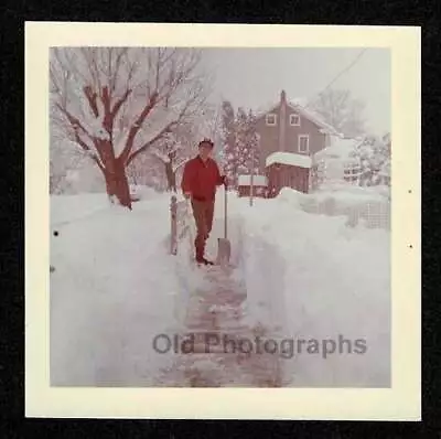 Winter Scene Man Shoveling Side Walk Snow Storm Old/vintage Photo Snapshot- H986 • $8.50