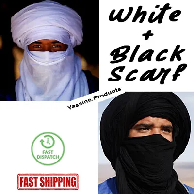 Scarf Tuareg Ethnic Turban Handmade Moroccan African Sahara Black & White Unisex • $29.99