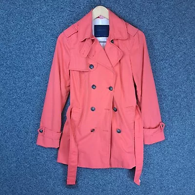 Zara Womens Coat Jacket Size L Large Coral Pockets Belt • $24.95