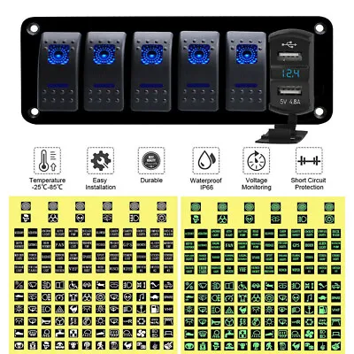 $36.27 • Buy 5 Gang Car Boat Marine Rocker Switch Panel LED Circuit Breaker 4.8A Dual USB AU