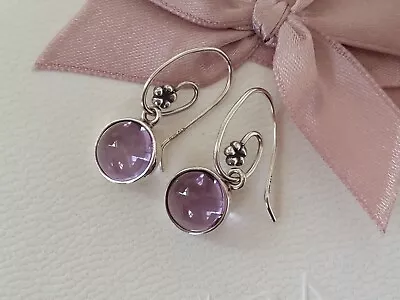 Genuine Pandora Silver 925 Drop Dangle Compose Earrings With Amethyst And Hooks • £62