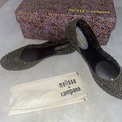 Melissa & Campana Glitter Flat Shoes Women's Size 8 Dark Gold Jelly Ballet • $39