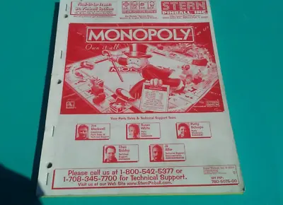 MONOPOLY Sega PINBALL W/SCHEMATICS-Orig. Manual-L@@K! • $41.75