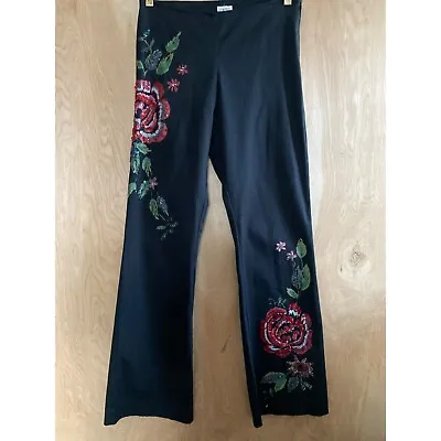 2000s Cache Women's Black Pants Floral Beaded Embellished Sequins Flare Sz 6 • $40