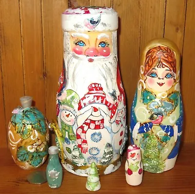 Santa Father Christmas Russian 6 Nesting Dolls Snow Maiden Snowman MAMAYEVA OOAK • £50.39