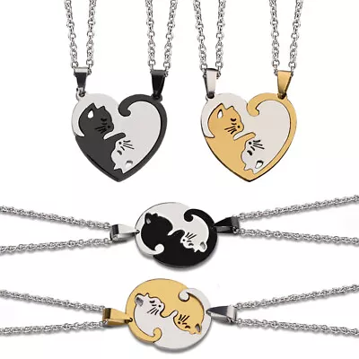 £4.49 • Buy 2Pcs Cute Love Hug Cat Stitching Pendant Necklace Couple Matching Jewelry Gifts