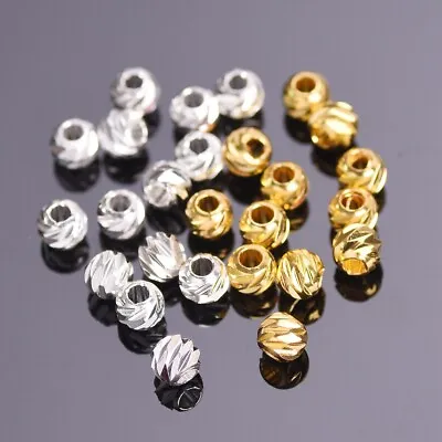 Round Carved 3mm 4mm 5mm 6mm 8mm Gold Silver Brass Metal Loose Spacer Beads Lot • £2.99
