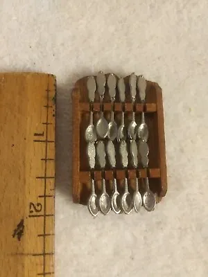 Dollhouse Miniature 1:12 Vintage Wood Wall Spoon Rack With 12  Spoons • $17.99