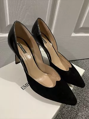 £58 • Buy Emporio Armani Decollette Court Shoe Black Patent Heels Size EUR 38 UK 5