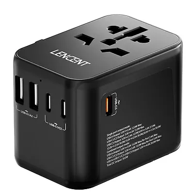 $35.99 • Buy LENCENT Universal Travel Adapter W/ USB C PD 30W Plug Charger EU UK US AU Black