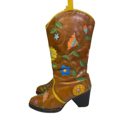 Vintage Jerry Edouard 1960's Embroidered Applique Boot Women Size 6 Tan • $180