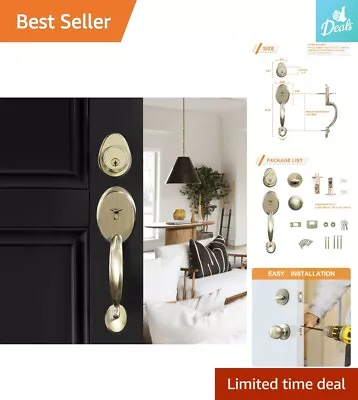 High-Quality Front Door Handle Set - Secure Locking Mechanism - Antique Brass • $59.84