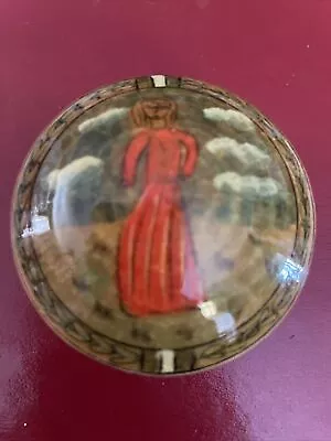 Vintage Wood  Trinket Box Painted Figural Girl Round 2 1/4”x1” Fitted Lid • $13.99