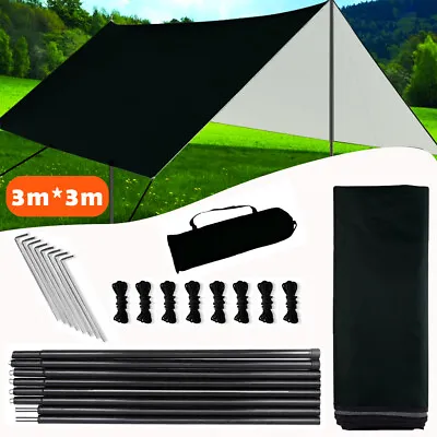 3mx3m Tent Tarp Hammock Rain Sun Shade Shelter Waterproof Camping Picnic Pad Mat • £21.88