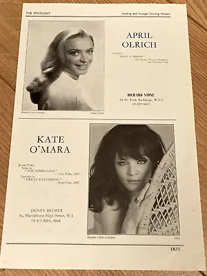 Kate O'Mara - Original 1968 Acting Agency Z-page. Dr Who Doctor • £10