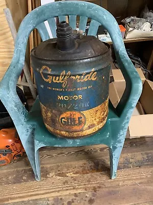 Gulfpride 5 Gallon Motor Oil Can Gulf - Wood Handle • $100