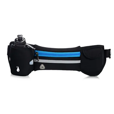 Running Belt With Water Bottle Waist Pack Zipper Pockets Bag For Hiking Jogging • £7.19