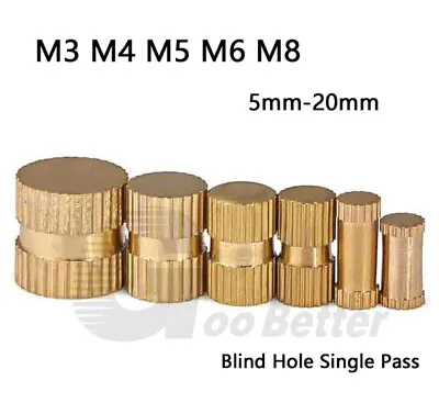 M3-M8 Blind Hole Brass Knurled Nuts Single Pass Thread Insert Embedded Nuts • £2.04