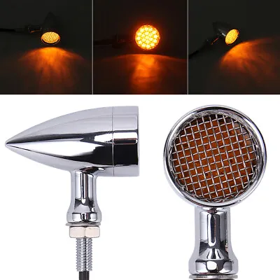 2x Chrome Motorcycle Turn Signals Light Bullet Blinker Amber For Chopper Bobber • $21.99