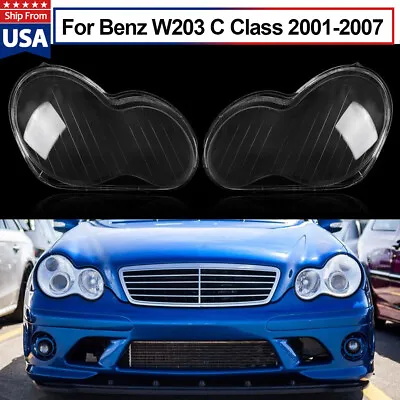 Pair Headlight Lens Cover Replacement For Mercedes Benz C-Class W203 2001-2007 • $64.99