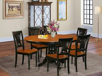 7pc Avon 42x60 Oval Kitchen Dining Table W/ 6 Wood Seat Chairs In Black & Cherry • $1095