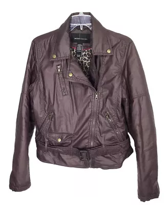Moda International Moto Jacket Women's Size L Faux Leather Leopard Lined • $21.97