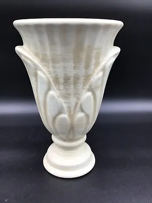 Vintage Haeger Beige Art Deco Palm Leaf Design Vase With Original Sticker • $24