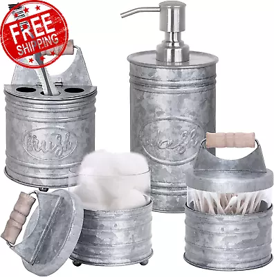 Bathroom Accessories Set 4 - Galvanized Farmhouse Soap Dispenser Toothbrush Hol • $123.55