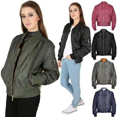 £7.99 • Buy Womens Ladies Girls Classic MA1 Military ZipUp Biker Vintage Retro Bomber Jacket