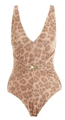 Zimmermann Kirra Buckle Front One Piece | Taupe Leopard Print / Gold $350 RRP • $149.99