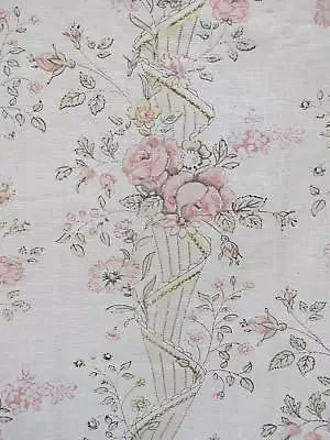 Fabric Shabby Chic Vintage French Faded Floral Printed Linen Textile 1.27 Yards • $125