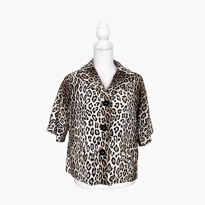 Milly Of New York Leopard Evening Jacket Size 2 Brown Short Sleeve Faux Fur • $9