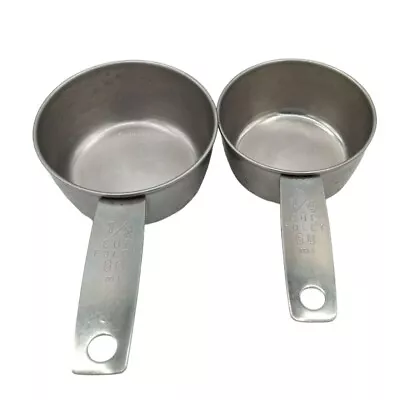 Foley 1/4 1/3 Measuring Cups Vintage Stainless Steel Bake Cook Ware Kitchen Tool • $18.39