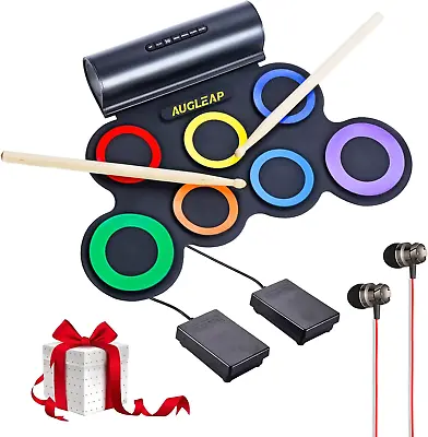 AUGLEAP Electronic Drum Set For Kids Roll Up Practice Pad Electric Drum Kit Wi • $72.97