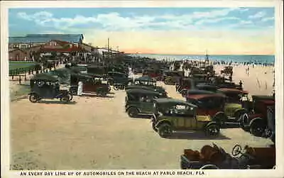 Pablo Beach Florida FL Classic Cars Line Up On Beach C1920 Vintage Postcard • $9.89