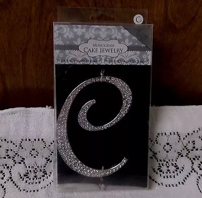  Letter C Monogram  Cake Topper Crystal Rhinestone SilverWedding Anniversary NIP • $9.99