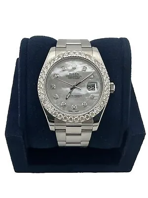 Rolex Datejust II 116300 4.50ct Diamonds Bezel White MOP Dial Stainless Steel • $16000