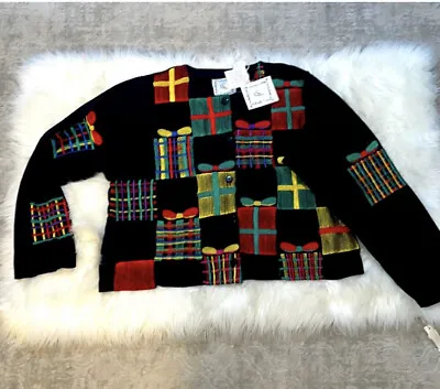 Vintage Michael Simon Holiday Gifts Bows Collectible Sweater Jacket Size Xl • $120