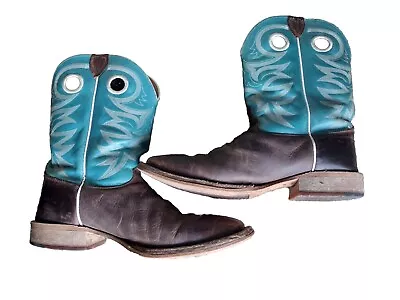 Justin Brown & Turquoise Leather Western Cowboy Boots Size 14 Men • $49.99