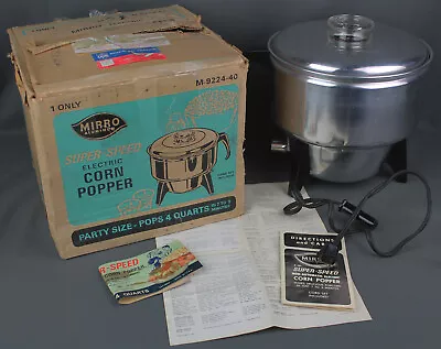 Vintage Mirro Aluminum Electric Popcorn Popper 9224-4 Quart USA Manual Box • $100