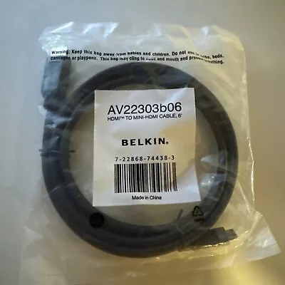 Belkin 6 Ft HDMI To Mini-HDMI Cable AV22303b06 (Brand New) • $6.99