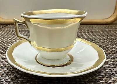 Vintage T&V Limoges Footed Tea Cup & Saucer Paneled Gold Encrusted • $20