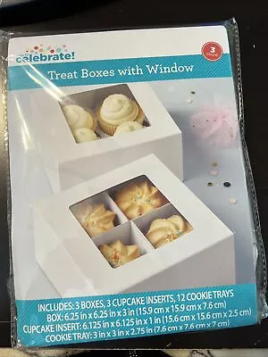 Celebrate Treat Boxes With Windows 6.25 X 6.25 X 3 Cakes &Cupcakes 3 Count • $6.95