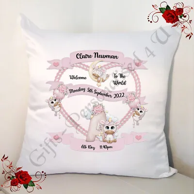 Personalised 18  45cm Cushion - Newborn Baby Gift - Unicorns - Initial A-Z - D.1 • £15.99