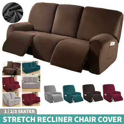 $28.40 • Buy 1/2/3 Seater Stretch Recliner Sofa Slipcover Elastic Velvet Armchair Couch Cover