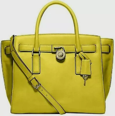  🌞michael Kors Large Hamilton Traveler Green Apple Leather Gold Tote Bag🌺nwt! • $204.59