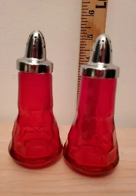 Vintage Viking Glass Ruby Honeycomb Glass Salt And Pepper Shakers • $29