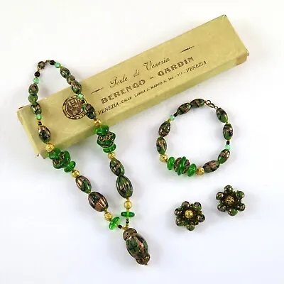 Vintage Venetian Murano Glass Bead Necklace Bracelet Clip Earrings Original Box • $325