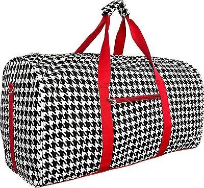22  Women's Houndstooth Print Gym Dance Cheer Travel Carry On Duffel Bag - Red • $27.99